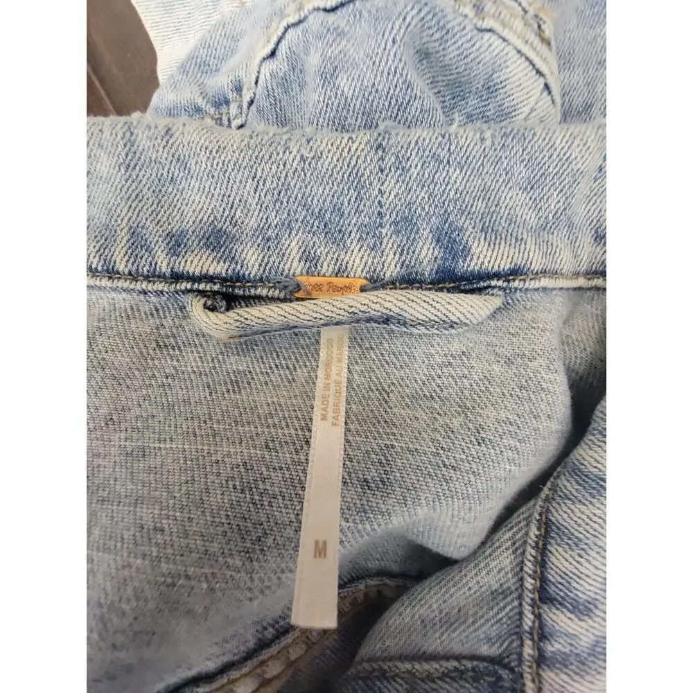 FREE PEOPLE Denim Tracker Jacket Sz Medium Distressed Destroy Gorpcore Boho - Picture 7 of 10